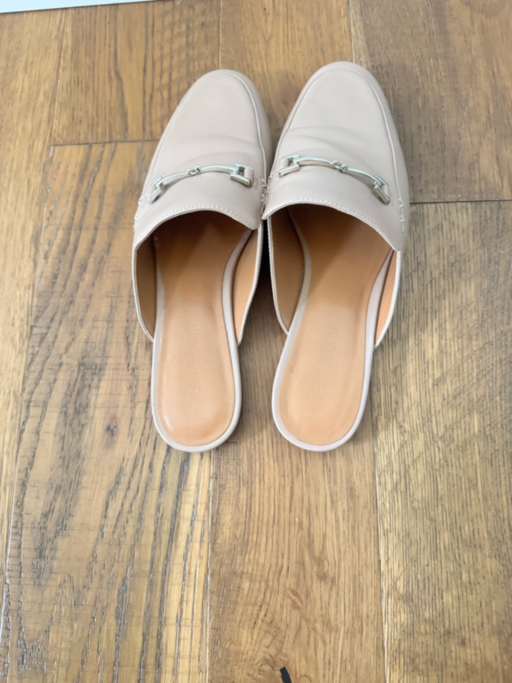 Jenn Ardor Beige Slip-On Mule Loafers with Silver Bit